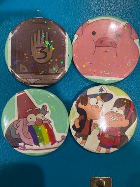 Gravity Falls Cartoon Pinback Button Set - Multicolor Holographic NWOT